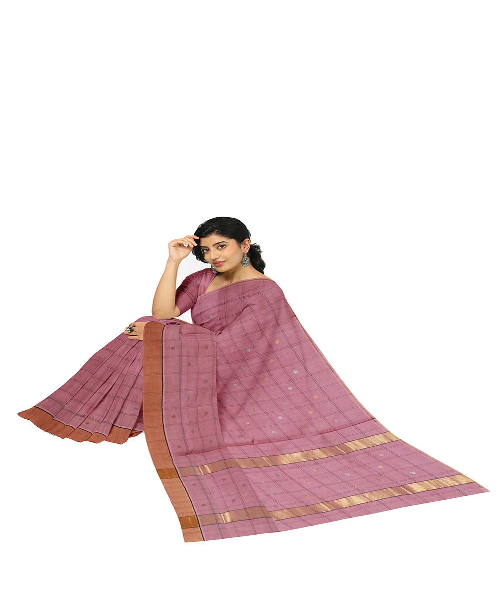 Pink checked handwoven venkatagiri cotton saree