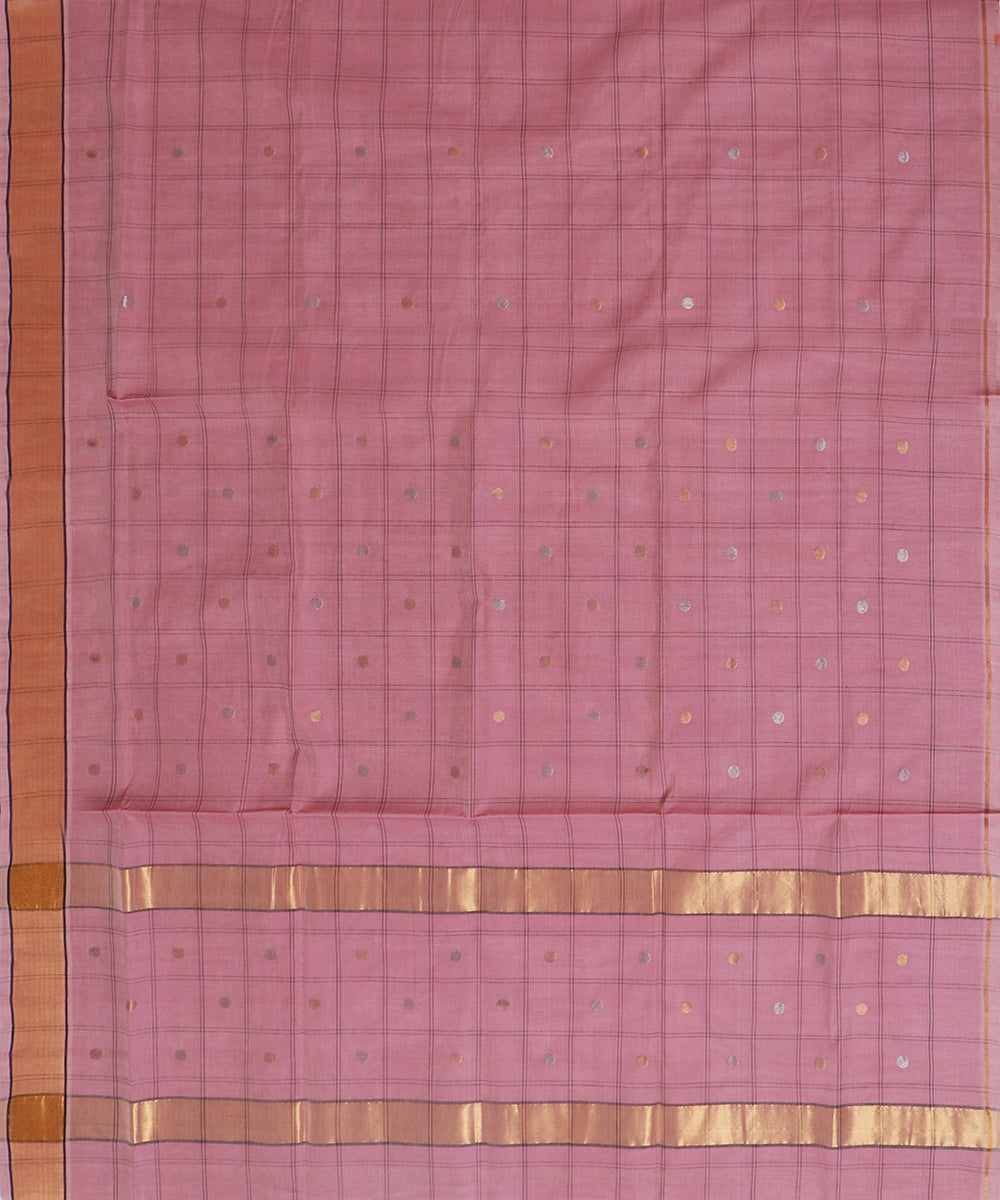 Pink checked handwoven venkatagiri cotton saree