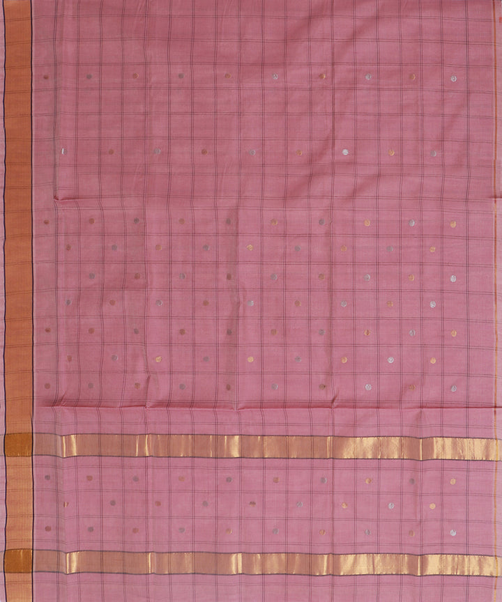 Pink checked handwoven venkatagiri cotton saree