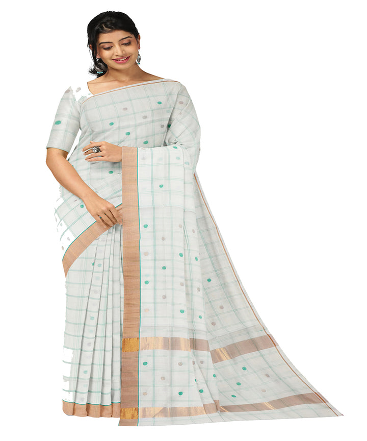 Offwhite checked cotton handwoven venkatagiri saree