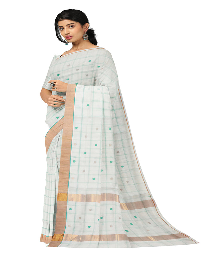 Offwhite checked cotton handwoven venkatagiri saree