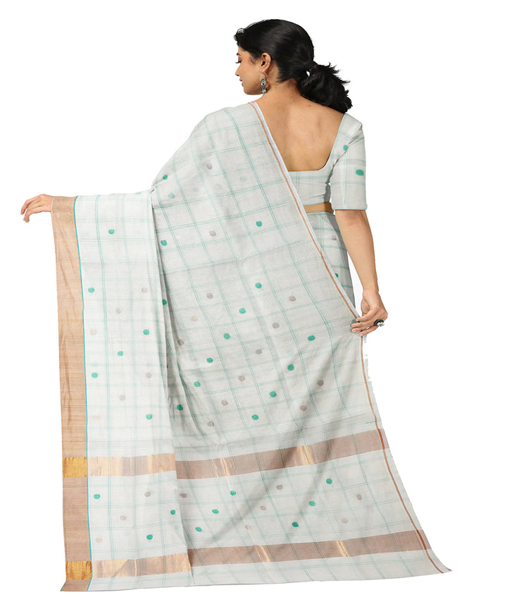 Offwhite checked cotton handwoven venkatagiri saree