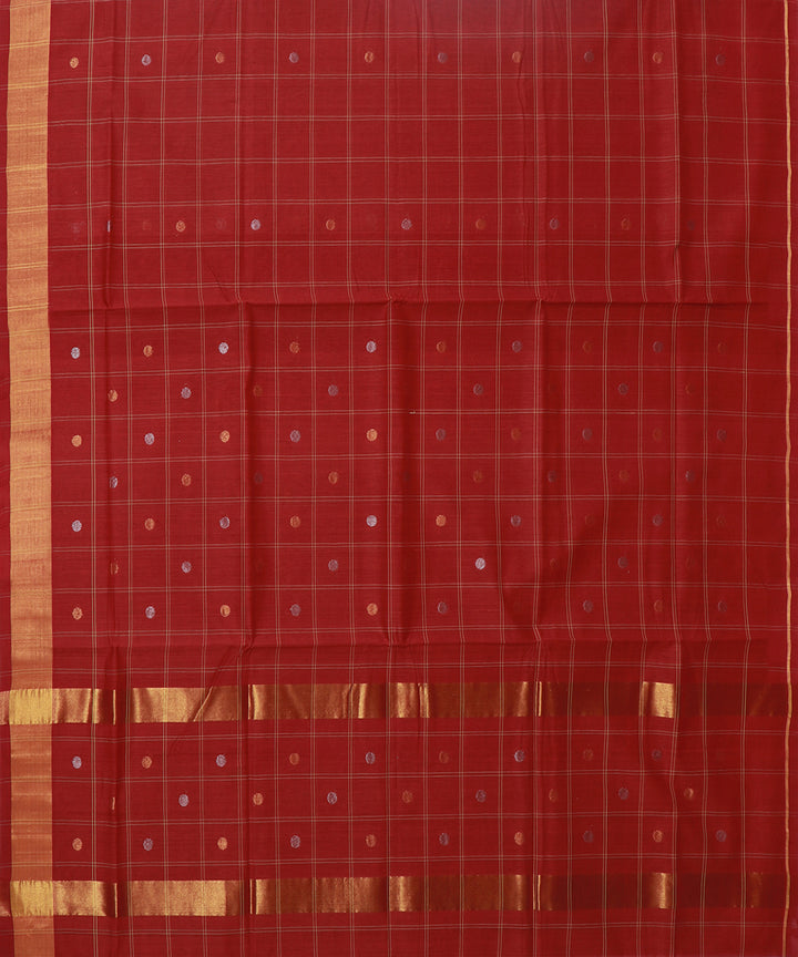 Brick red checked cotton handwoven venkatagiri saree