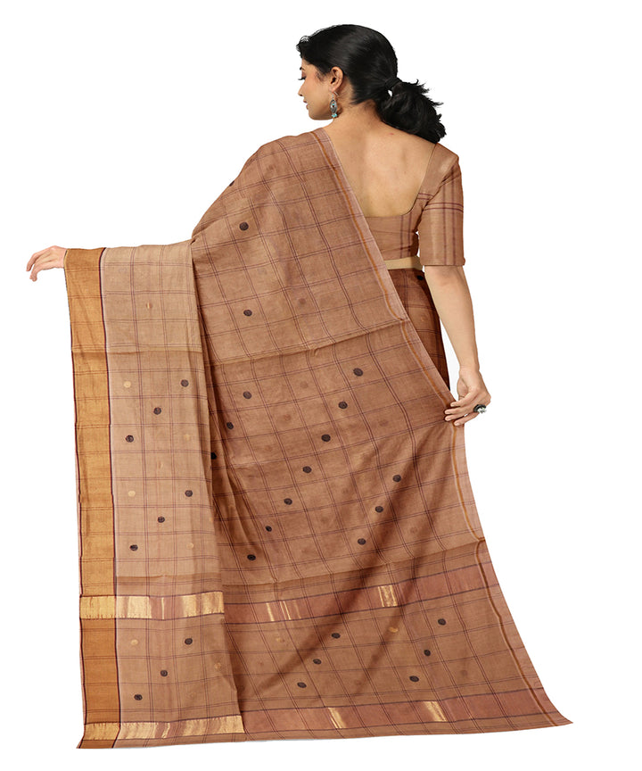 Brown checked cotton handwoven venkatagiri saree