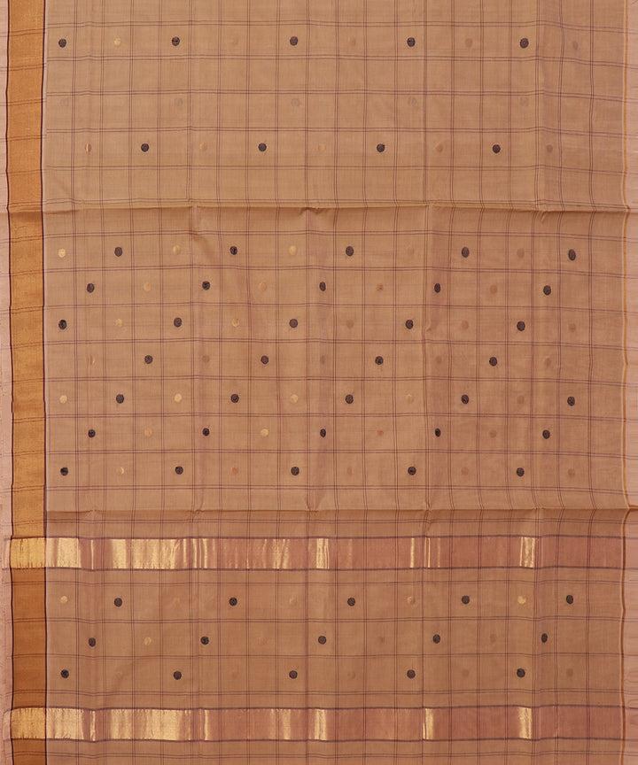 Brown checked cotton handwoven venkatagiri saree