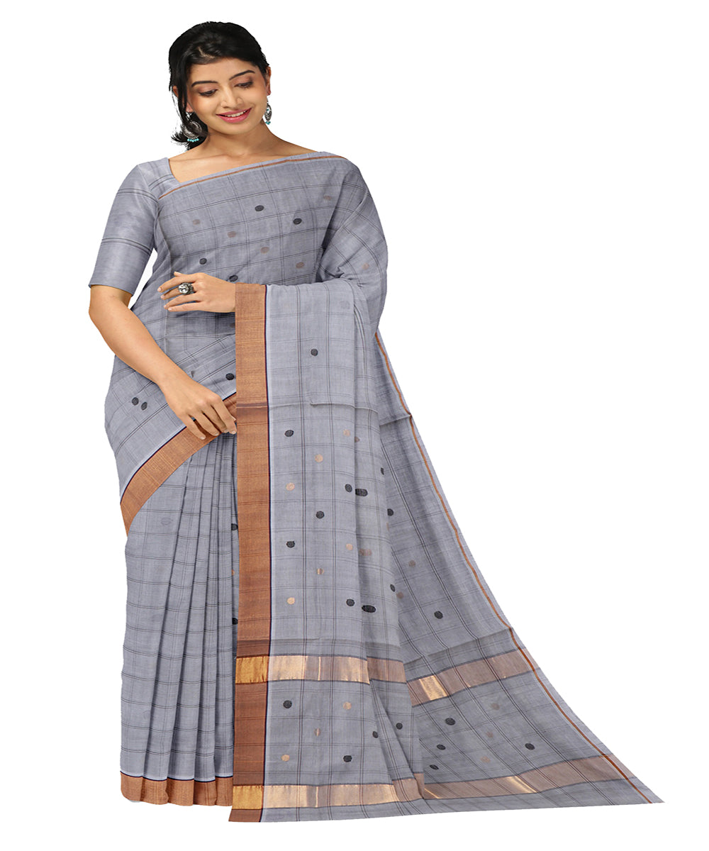 Grey checked cotton handwoven venkatagiri saree