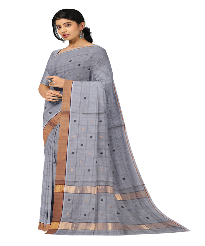 Grey checked cotton handwoven venkatagiri saree