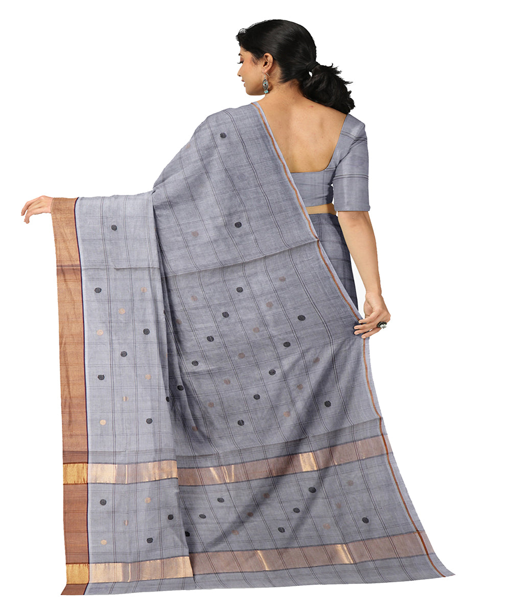 Grey checked cotton handwoven venkatagiri saree