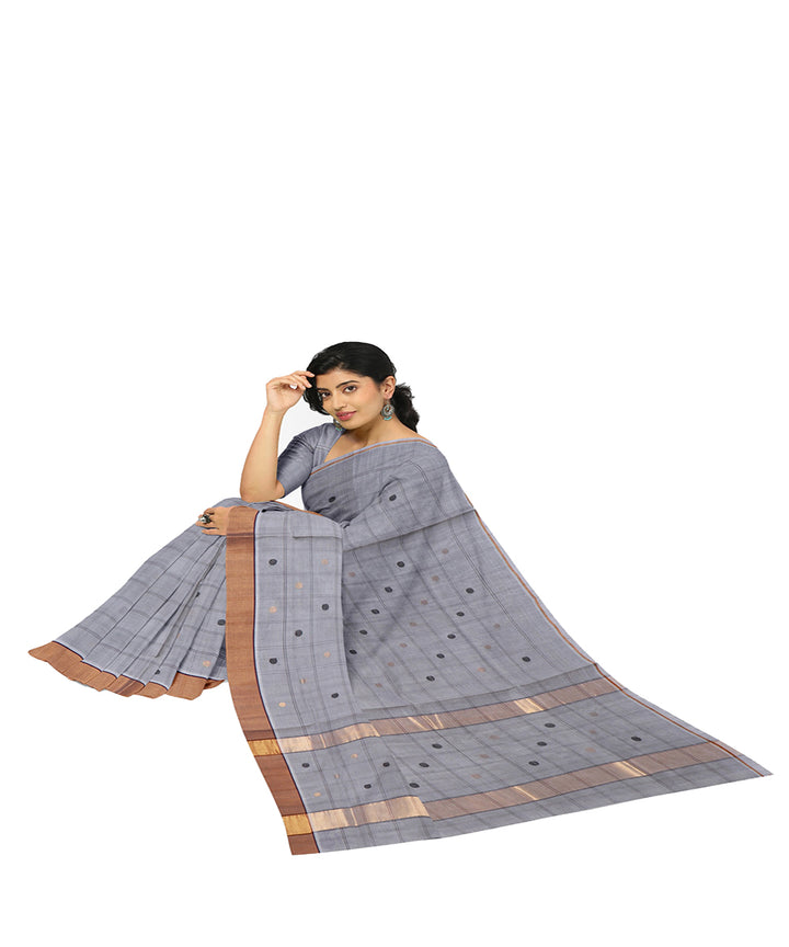 Grey checked cotton handwoven venkatagiri saree