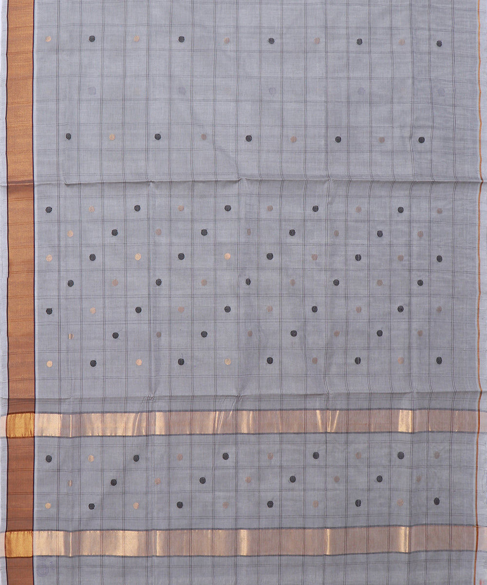 Grey checked cotton handwoven venkatagiri saree