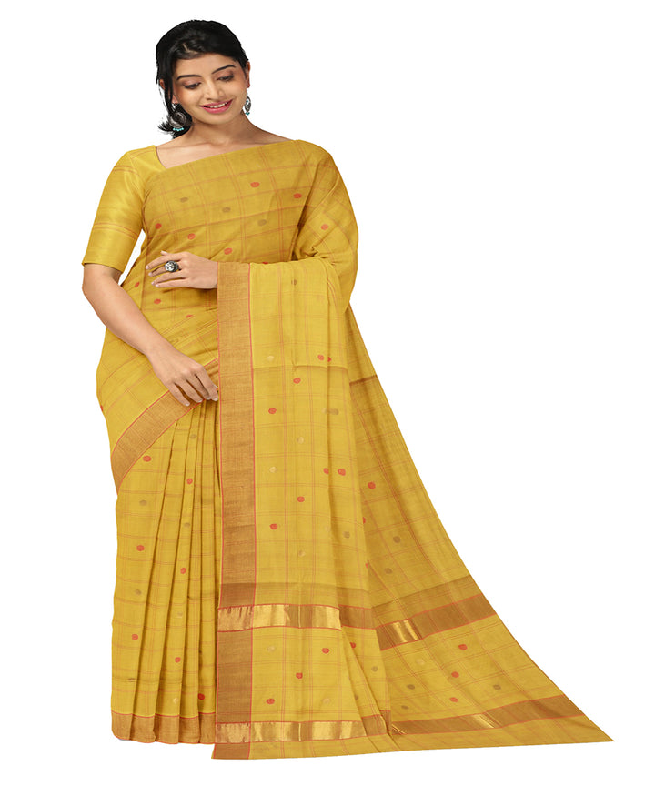 Yellow buti cotton handwoven venkatagiri saree