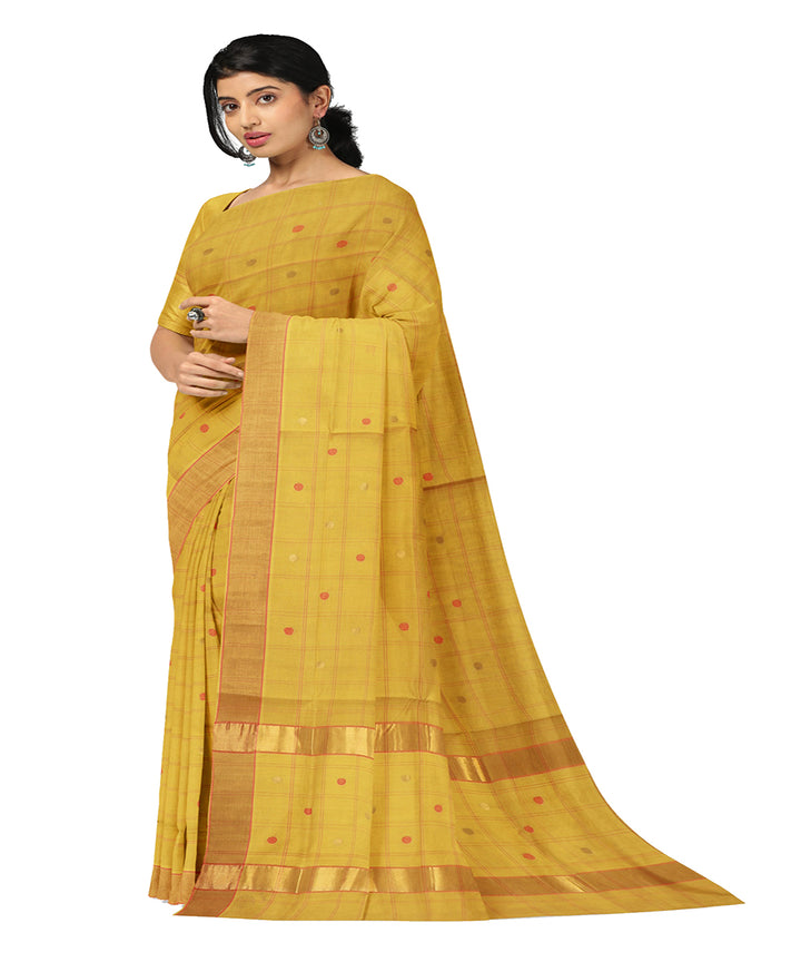 Yellow buti cotton handwoven venkatagiri saree