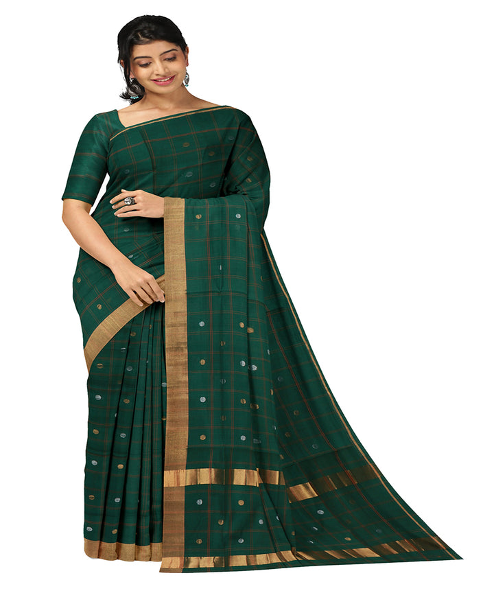 Dark green buti handwoven venkatagiri cotton saree