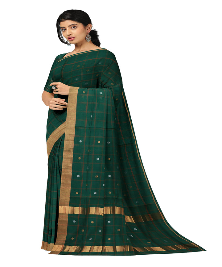 Dark green buti handwoven venkatagiri cotton saree