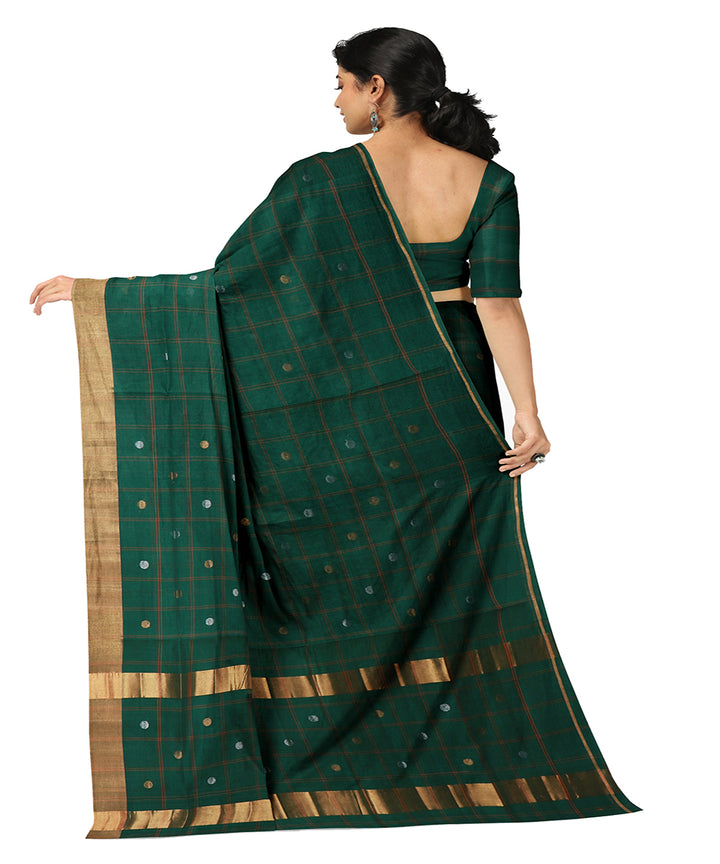 Dark green buti handwoven venkatagiri cotton saree