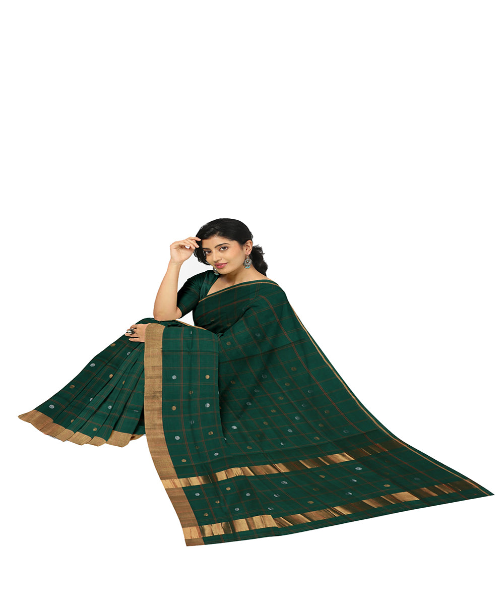 Dark green buti handwoven venkatagiri cotton saree