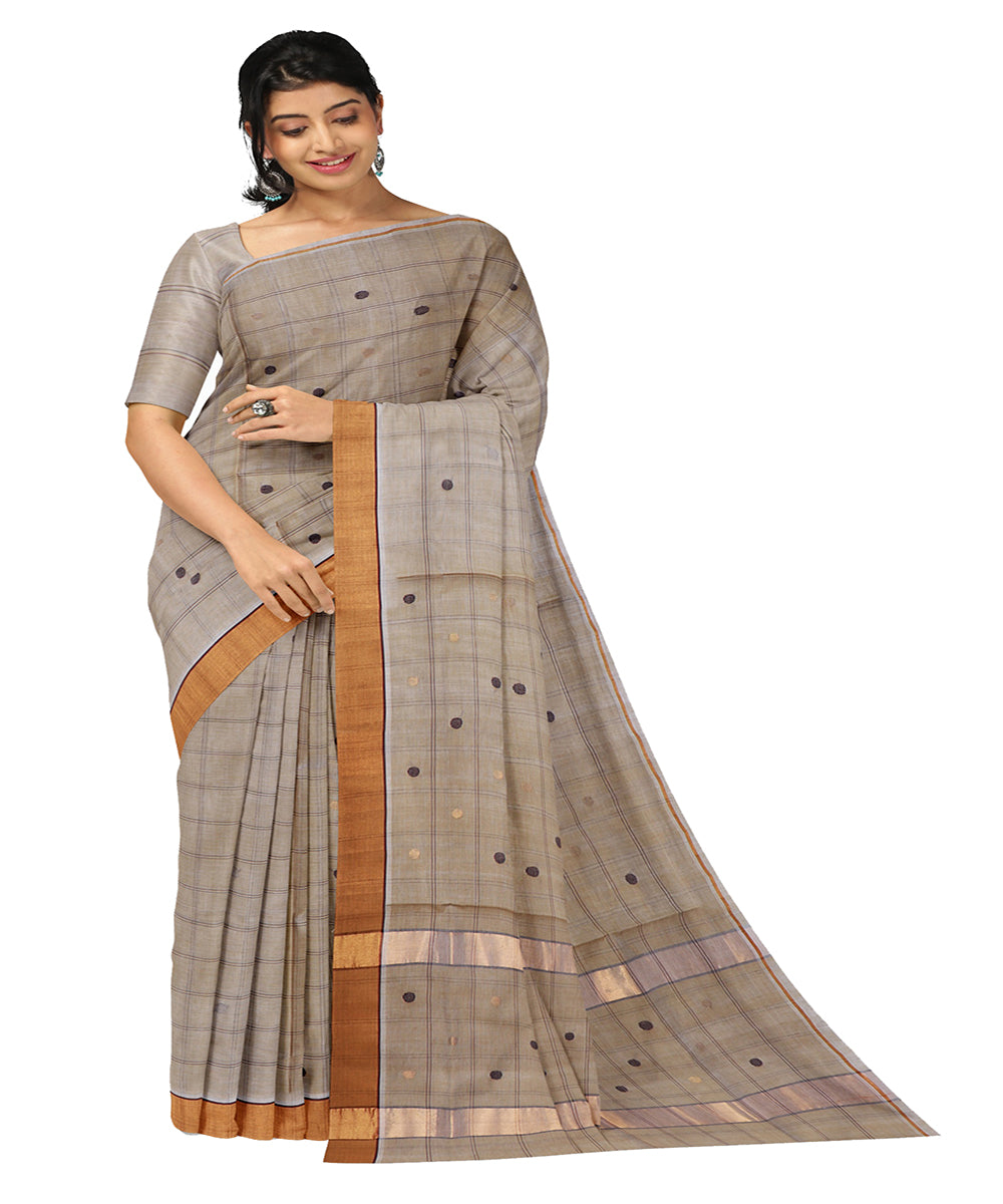 Cream checked handwoven venkatagiri cotton saree