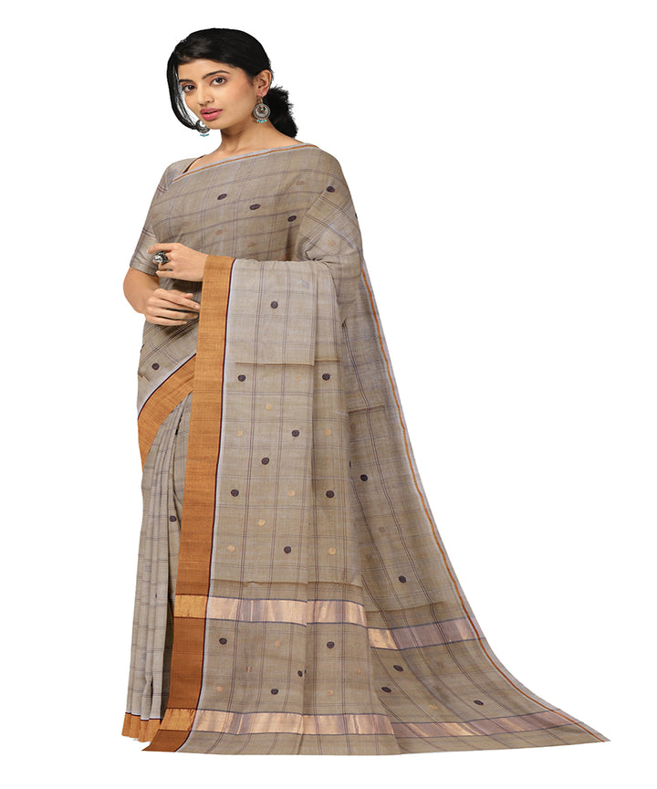 Cream checked handwoven venkatagiri cotton saree