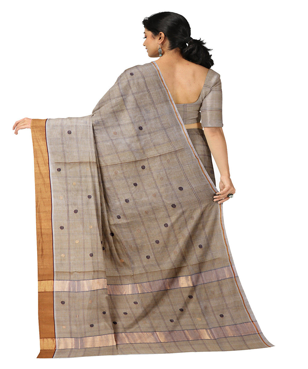 Cream checked handwoven venkatagiri cotton saree