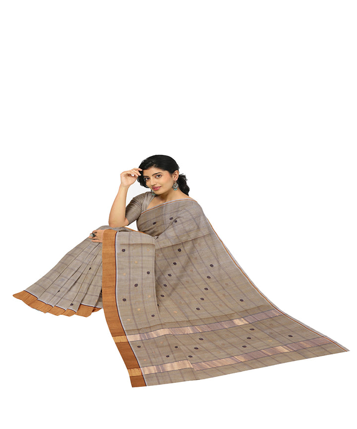 Cream checked handwoven venkatagiri cotton saree