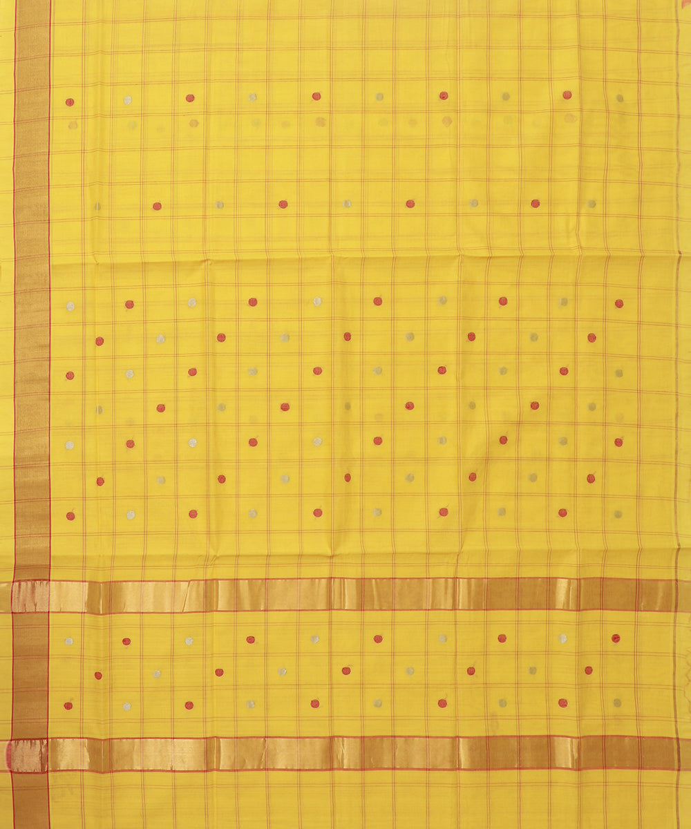 Yellow checked cotton handwoven venkatagiri saree