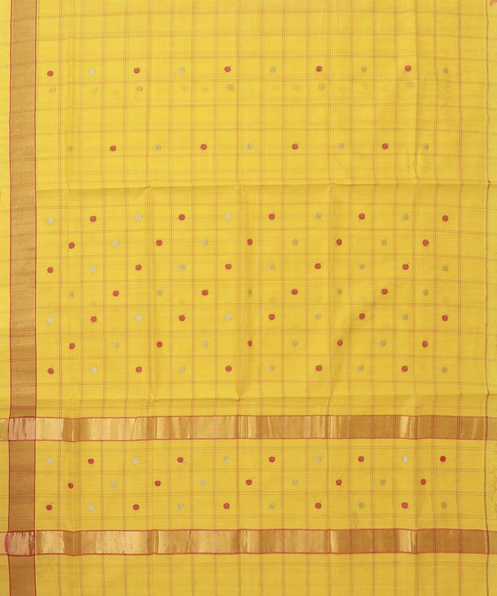 Yellow checked cotton handwoven venkatagiri saree