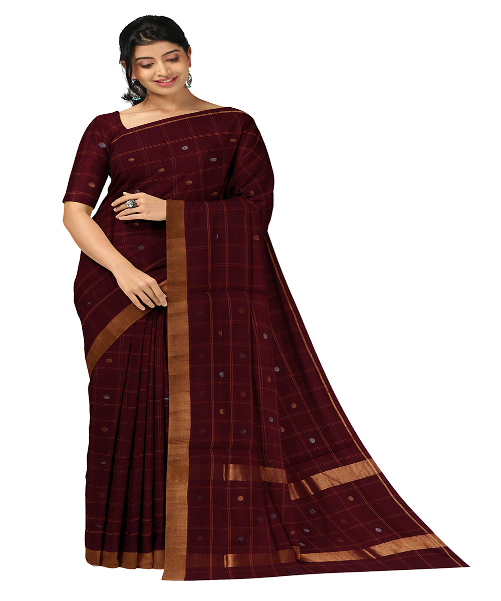 Maroon checked handwoven venkatagiri cotton saree