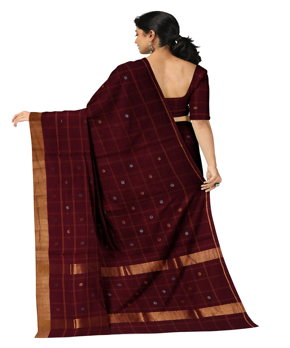 Maroon checked handwoven venkatagiri cotton saree