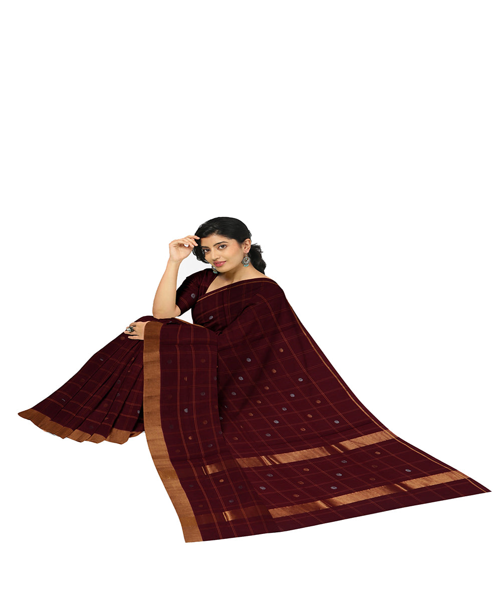 Maroon checked handwoven venkatagiri cotton saree