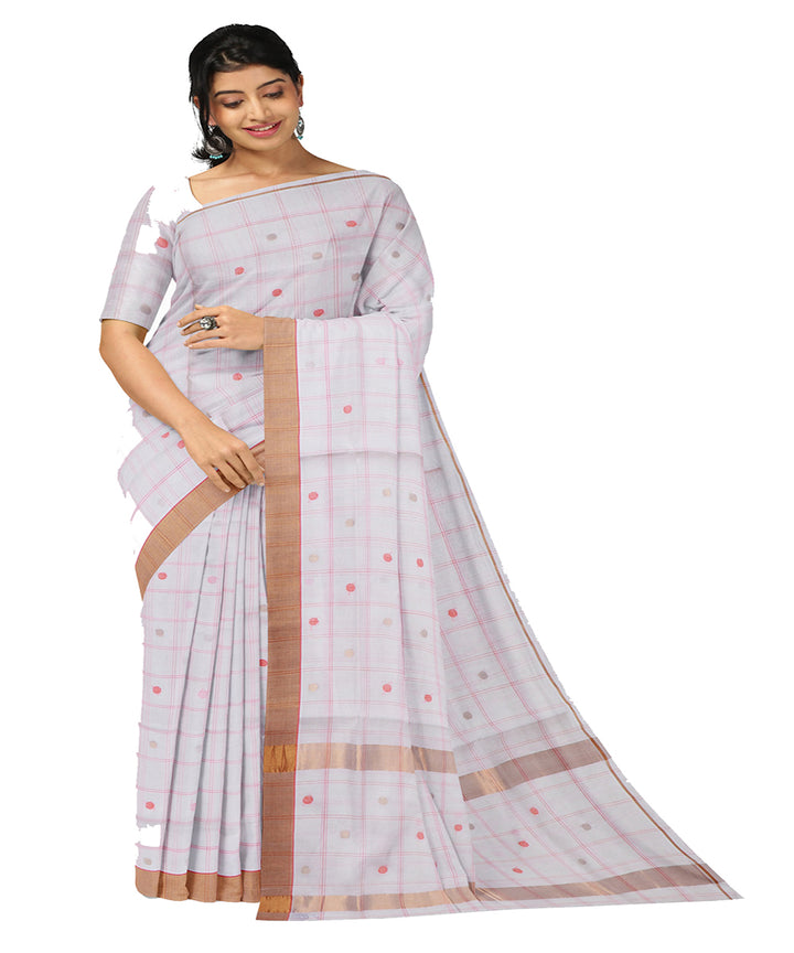 Offwhite checked handwoven venkatagiri cotton saree