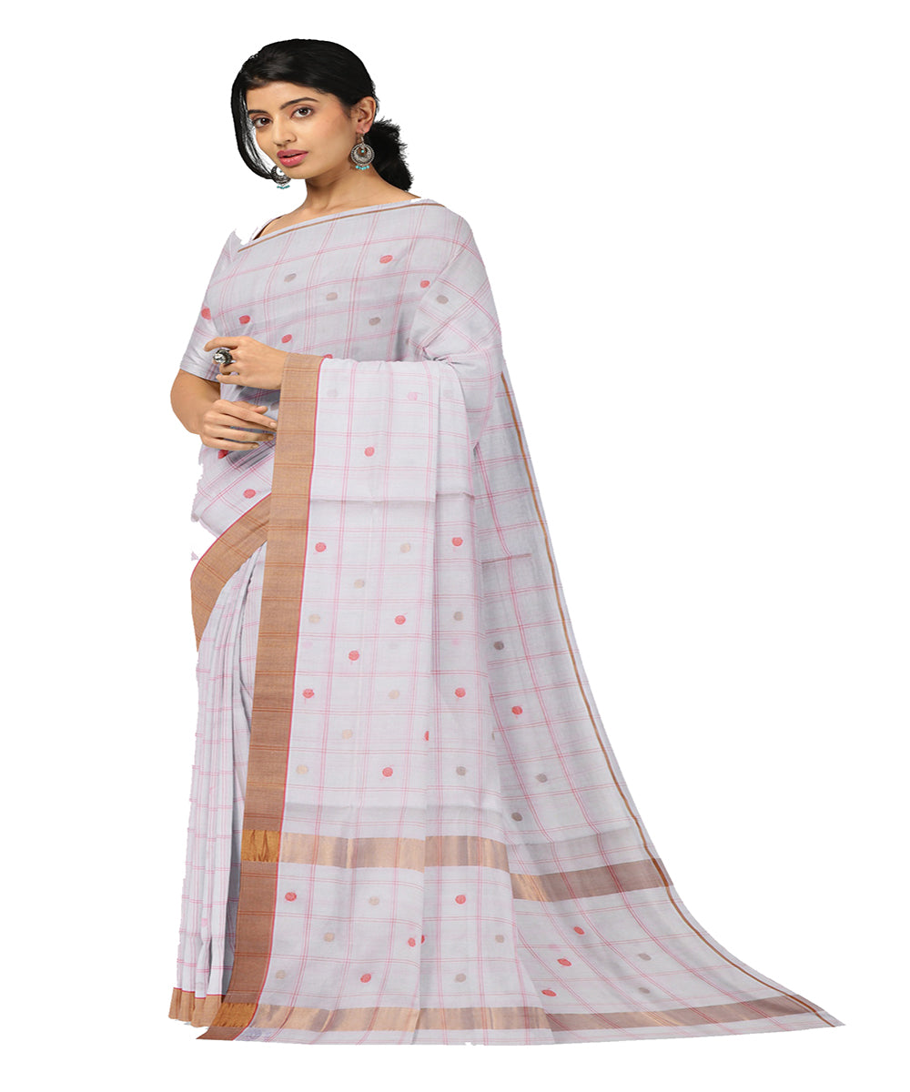 Offwhite checked handwoven venkatagiri cotton saree