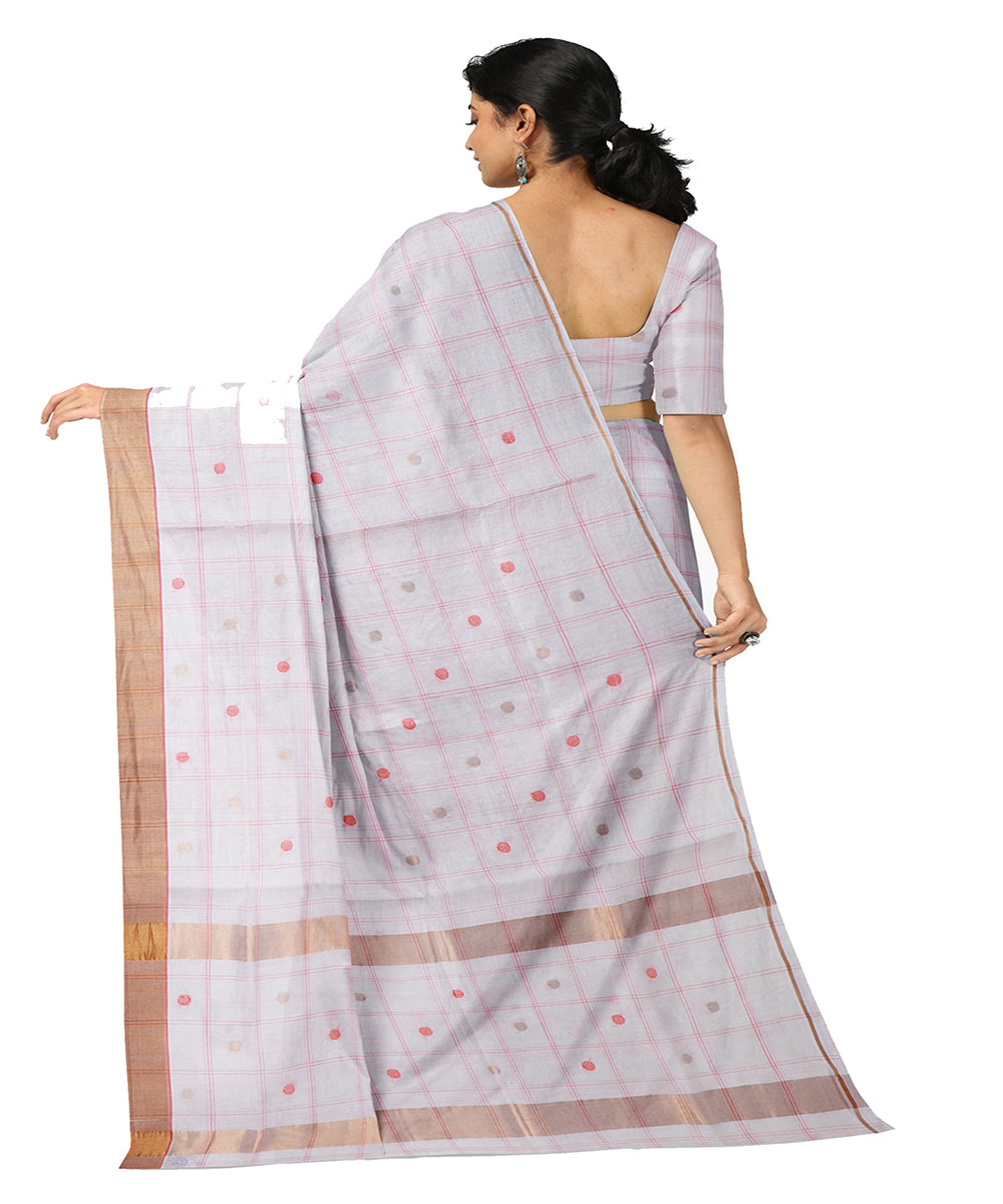 Offwhite checked handwoven venkatagiri cotton saree