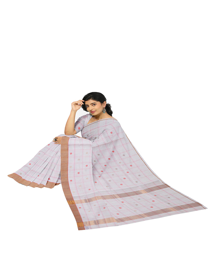 Offwhite checked handwoven venkatagiri cotton saree