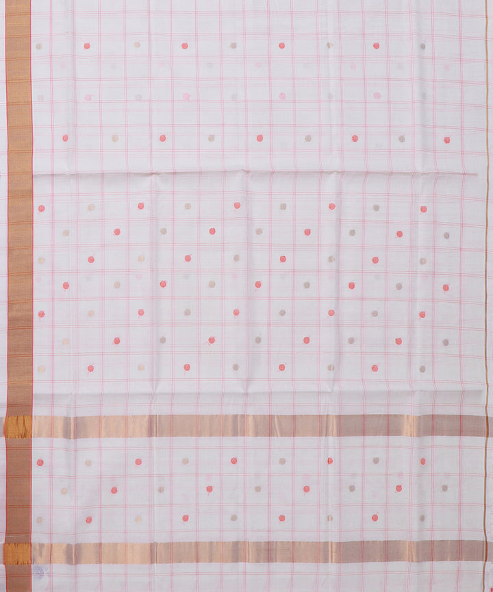 Offwhite checked handwoven venkatagiri cotton saree