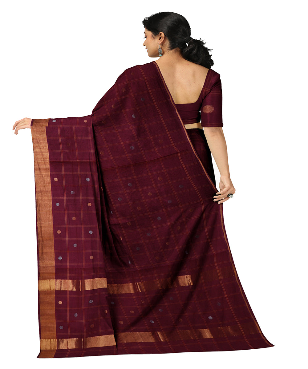 Maroon checked cotton handwoven venkatagiri saree
