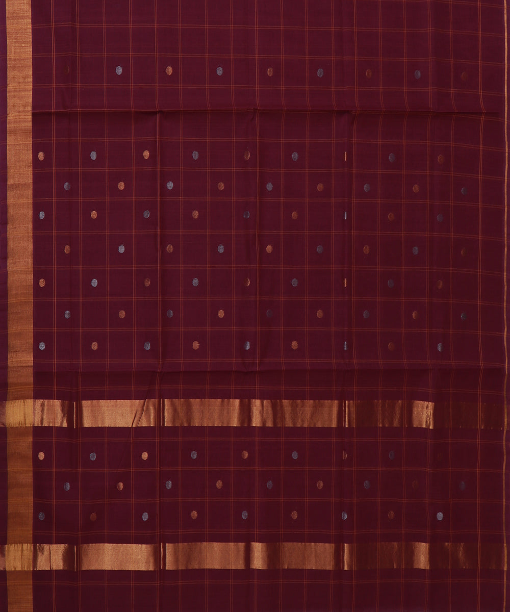 Maroon checked cotton handwoven venkatagiri saree