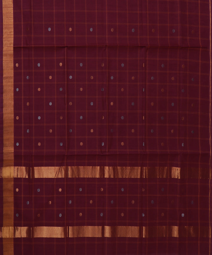 Maroon checked cotton handwoven venkatagiri saree