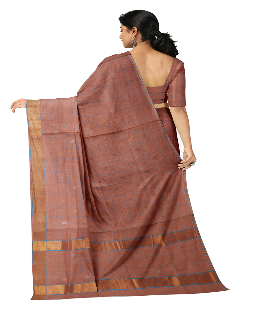 Cream checked cotton handwoven venkatagiri saree