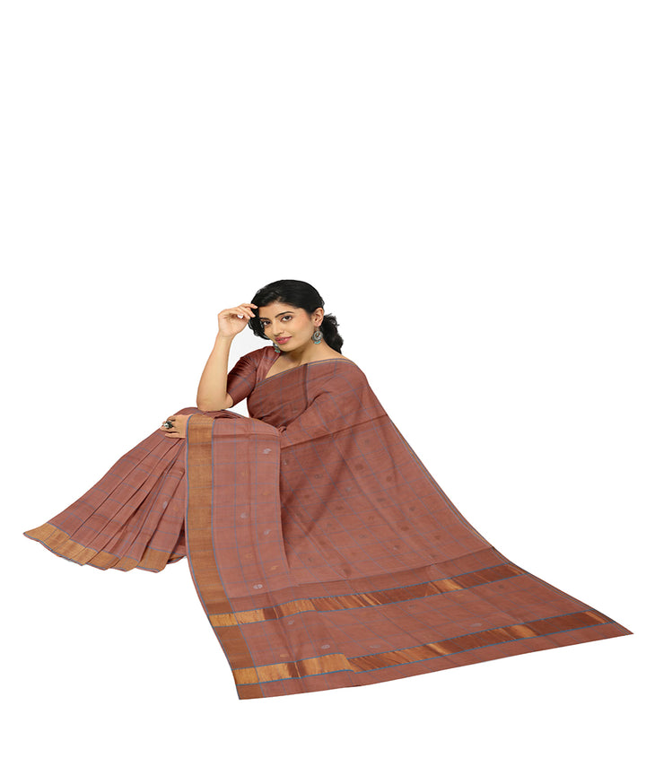 Cream checked cotton handwoven venkatagiri saree