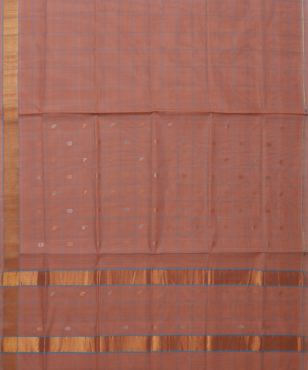 Cream checked cotton handwoven venkatagiri saree