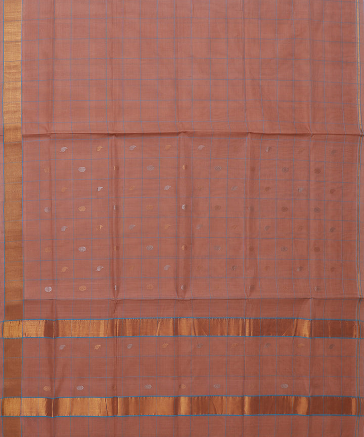 Cream checked cotton handwoven venkatagiri saree