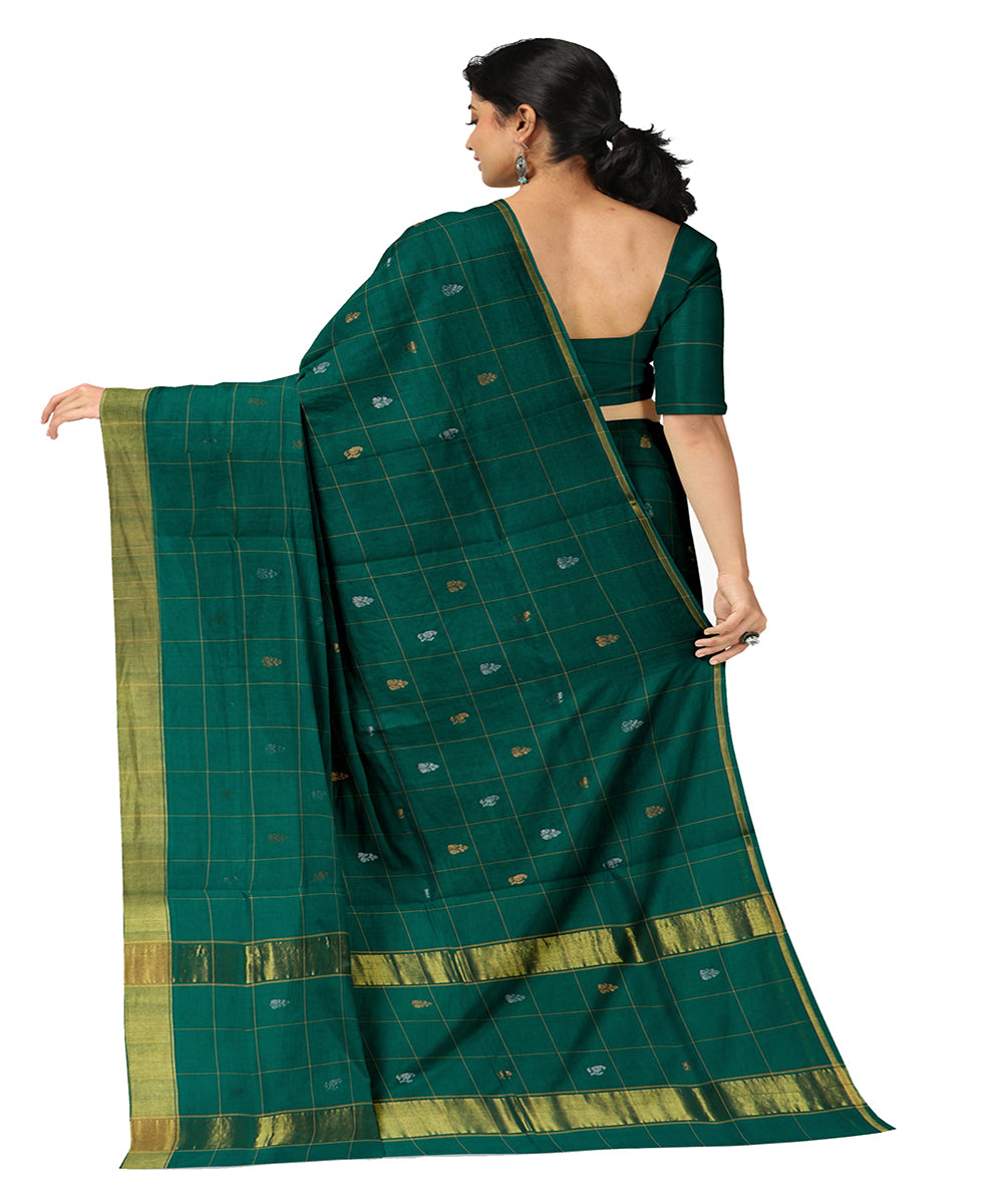 Dark green checked handwoven venkatagiri cotton saree