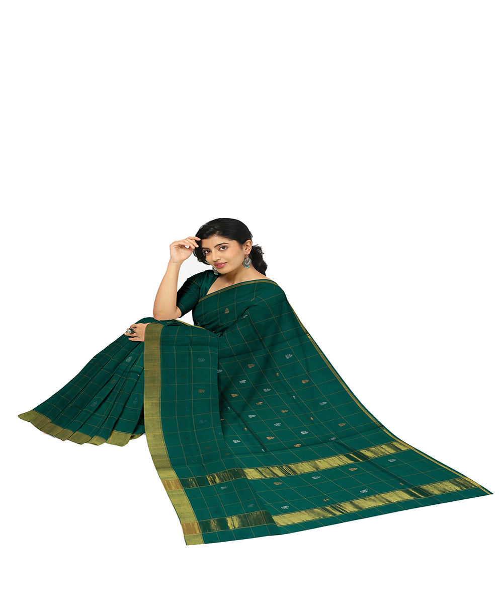 Dark green checked handwoven venkatagiri cotton saree