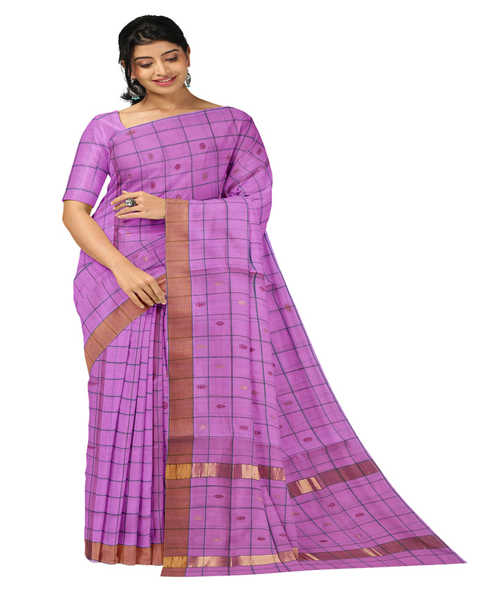 Magenta pink checked cotton handwoven venkatagiri saree