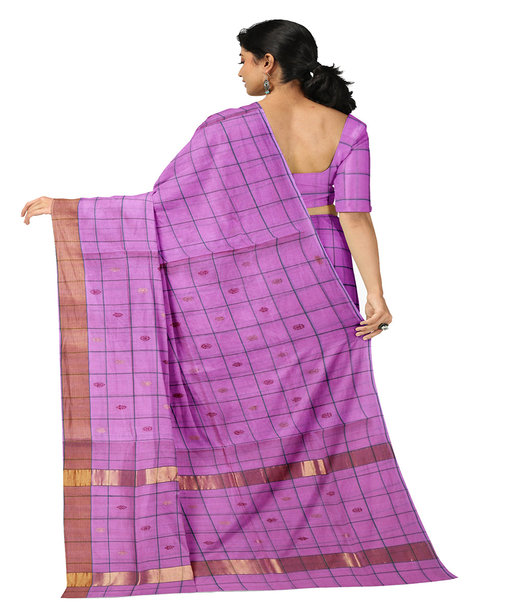 Magenta pink checked cotton handwoven venkatagiri saree