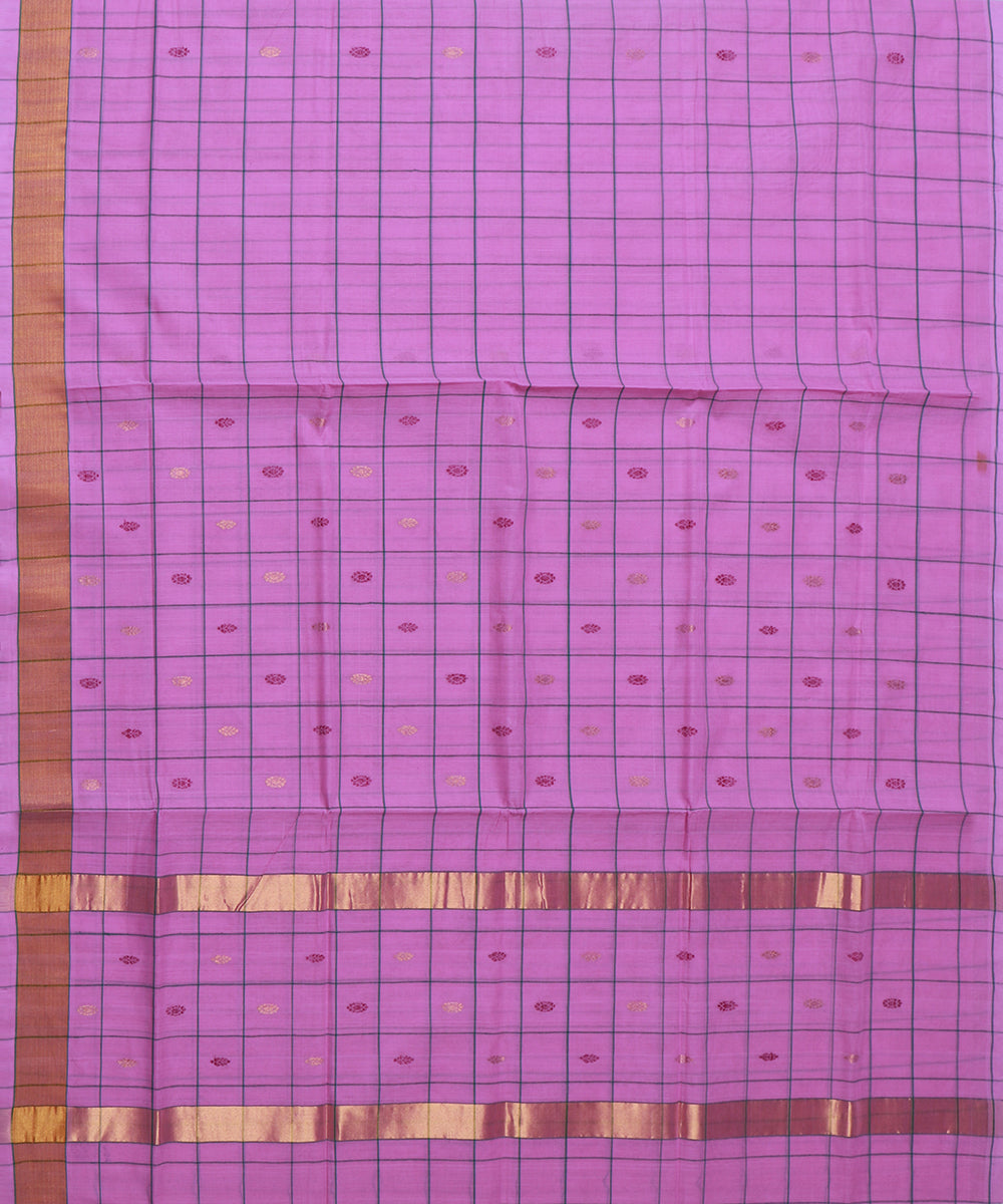 Magenta pink checked cotton handwoven venkatagiri saree