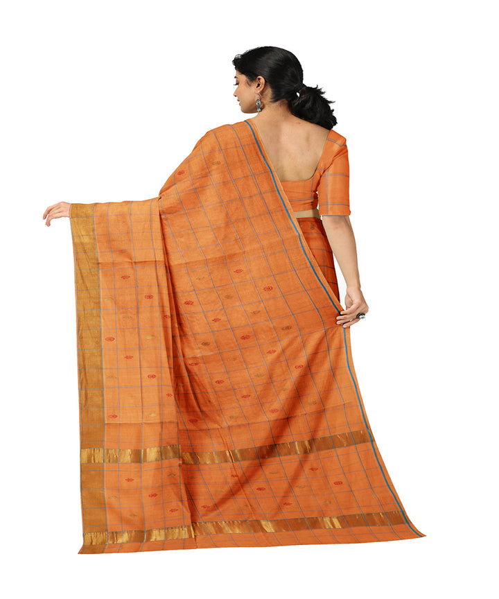 Orange checked handwoven venkatagiri cotton saree