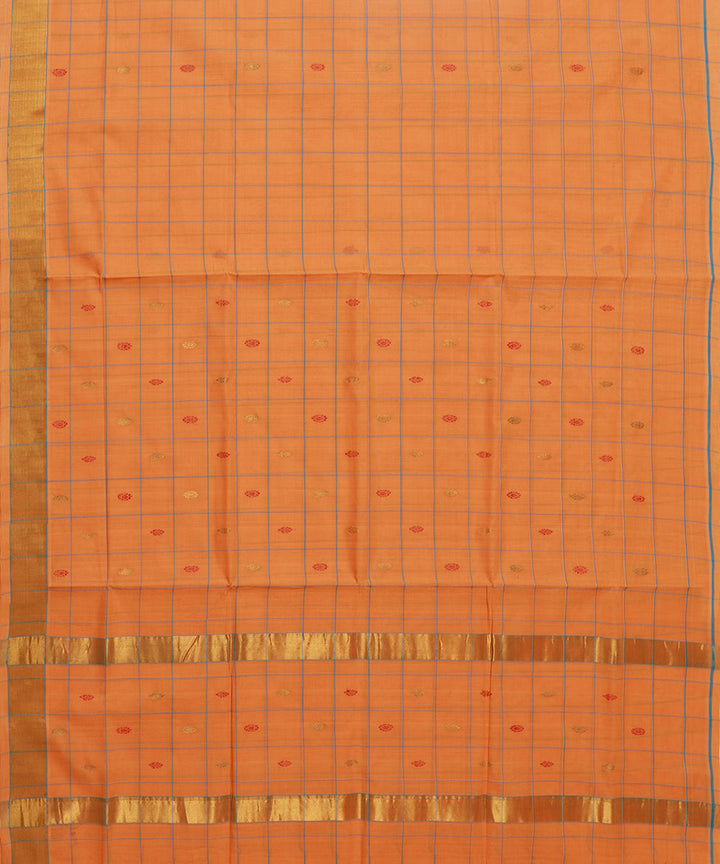 Orange checked handwoven venkatagiri cotton saree