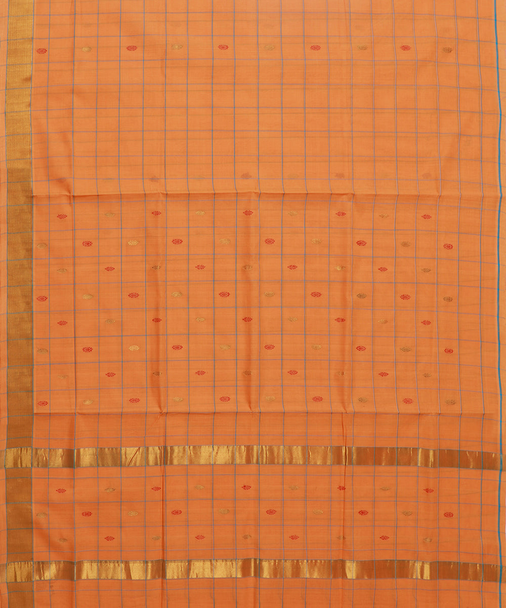 Orange checked handwoven venkatagiri cotton saree