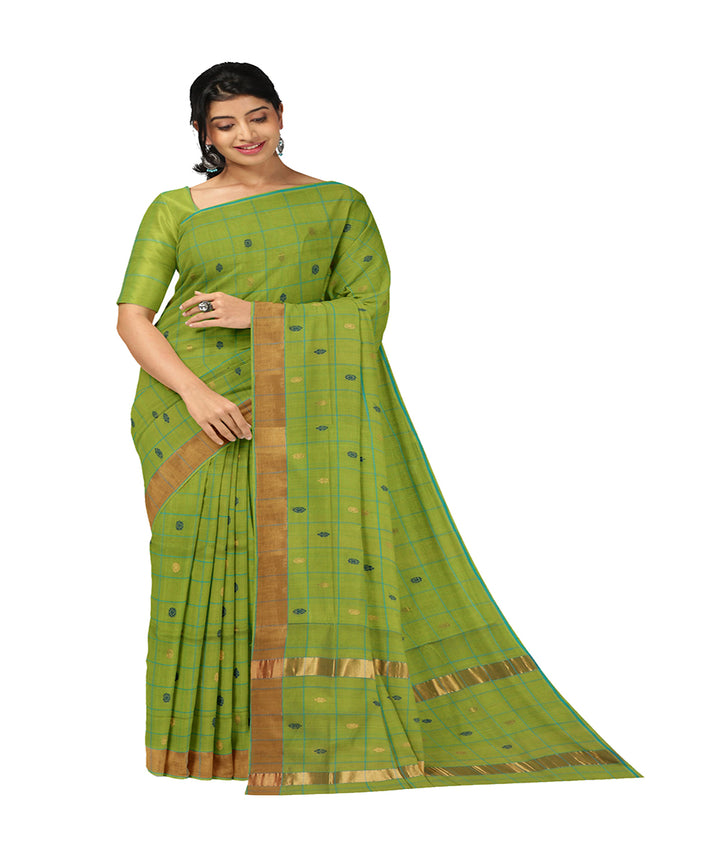 Light green checked cotton handwoven venkatagiri saree